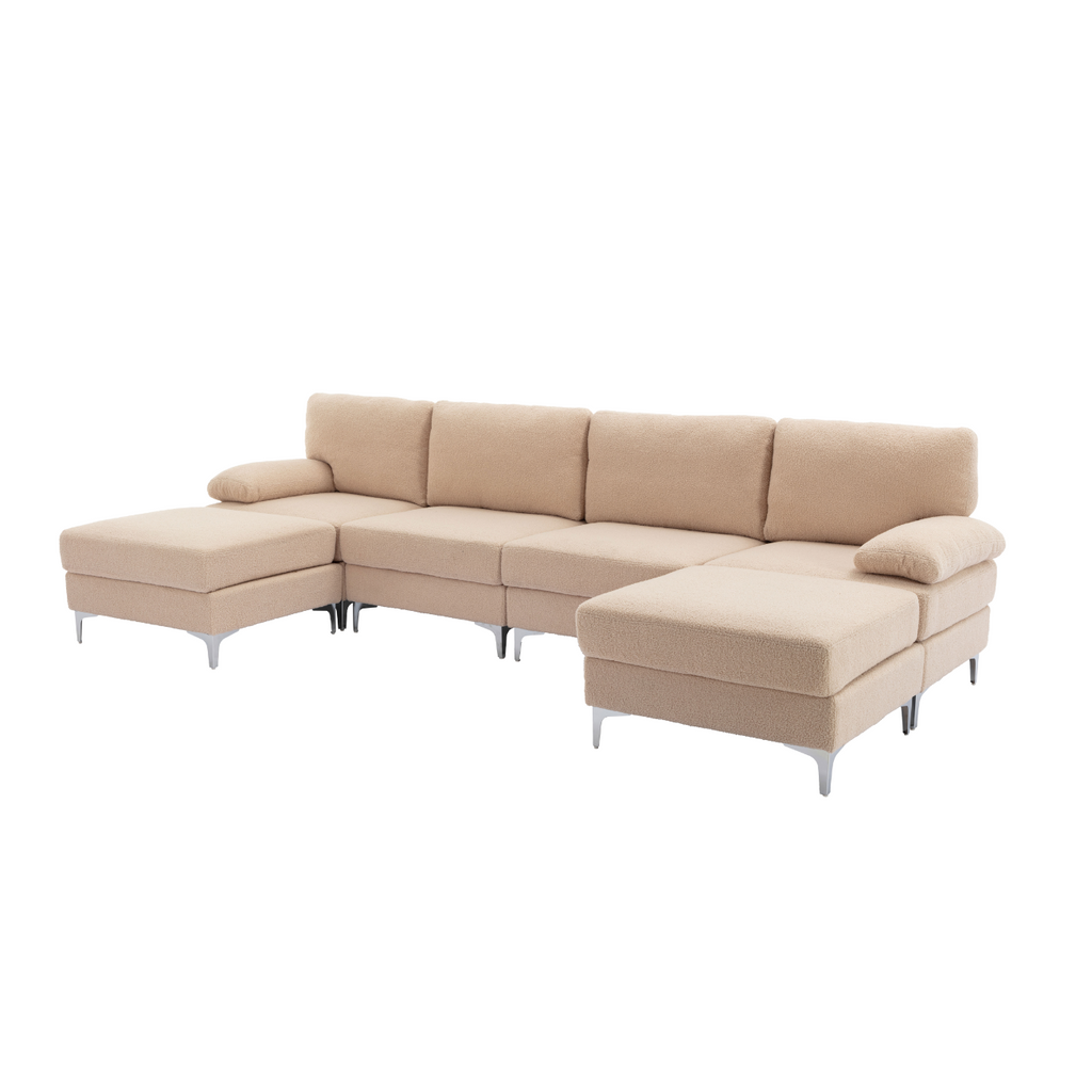 Zion Boucle Fabric Convertible U Shaped Couch