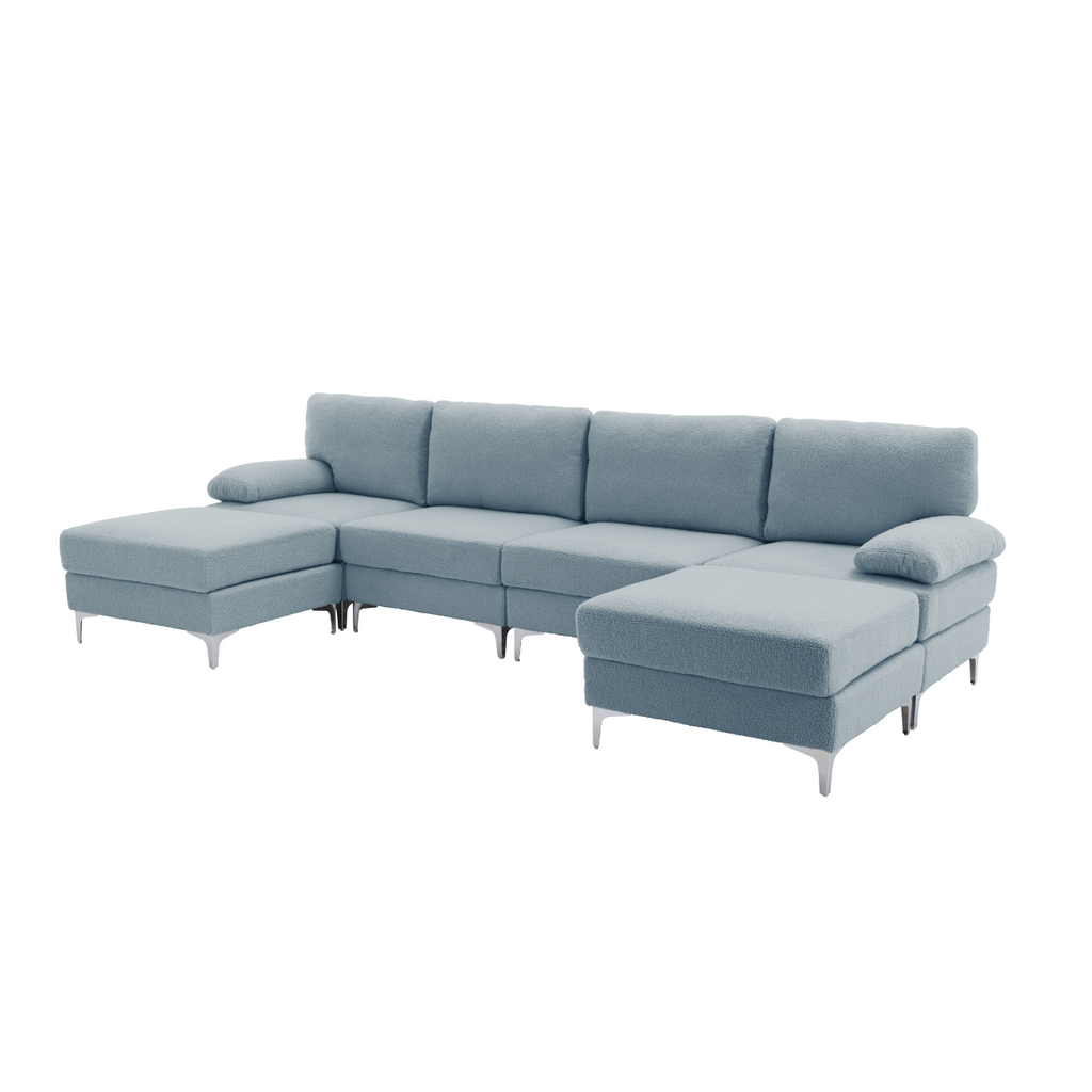 Zion Boucle Fabric Convertible U Shaped Couch